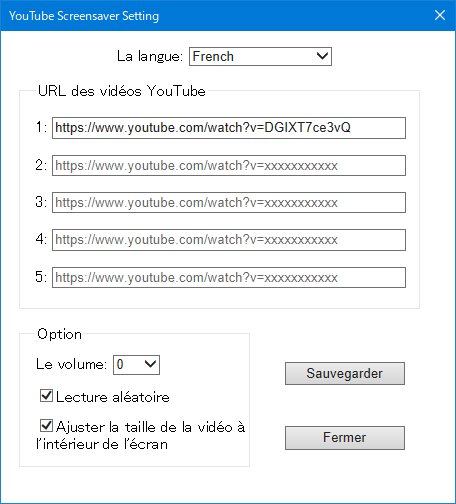 YouTube Screensave dialog box